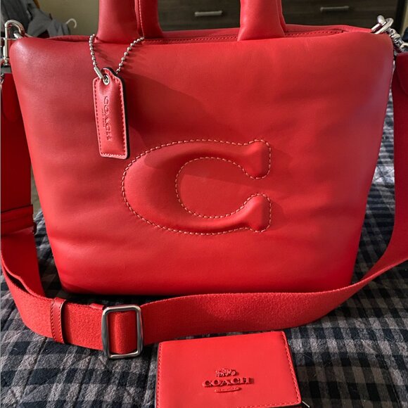 Bundle: Coach Red Pillow Tote and Coach Red Micro Wallet - Picture 1 of 16
